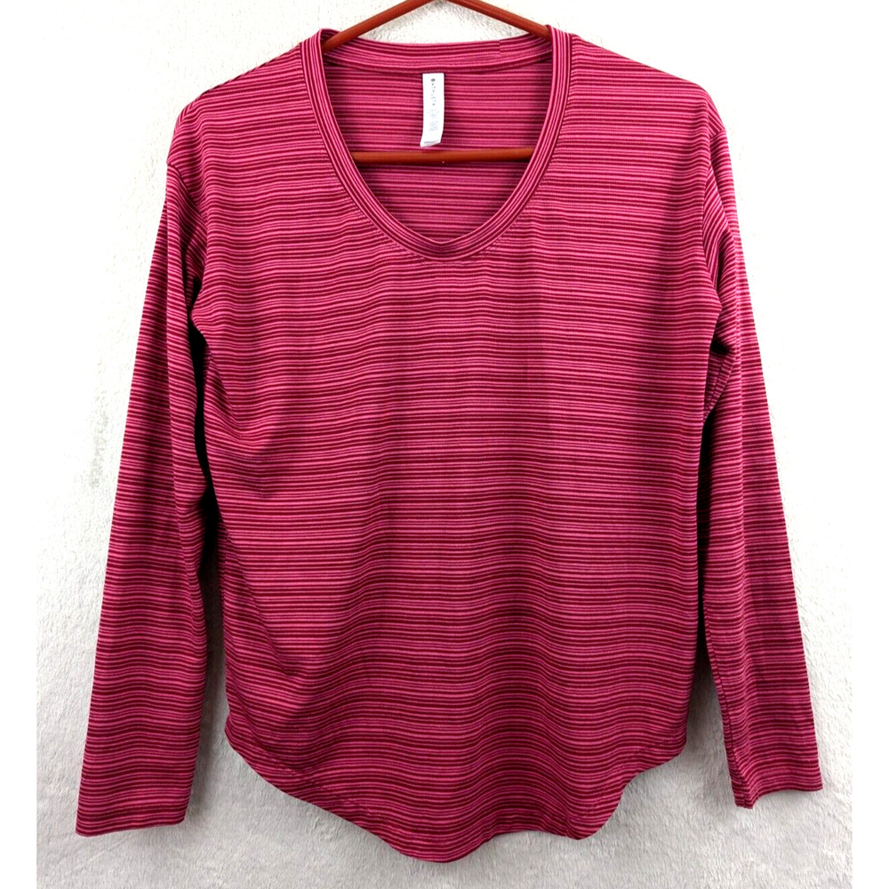 Athleta sz XS Cloudlight Stratus Striped Tee Top T-shirt red pink 2842
